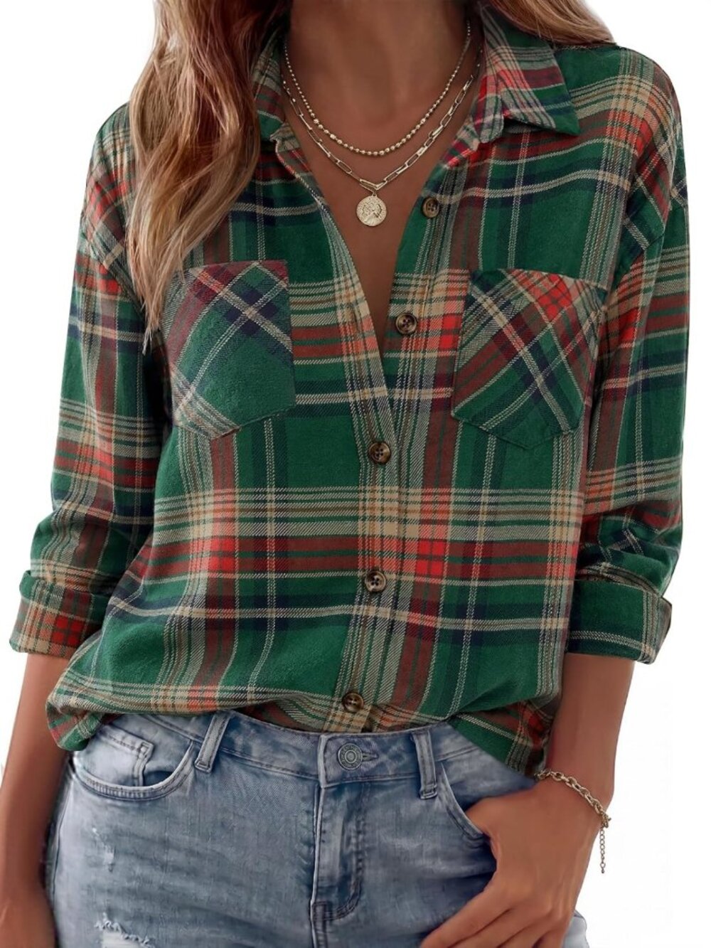 Cozy Long Sleeve Flannel Shirt for Women - Casual Plaid Button Down Top